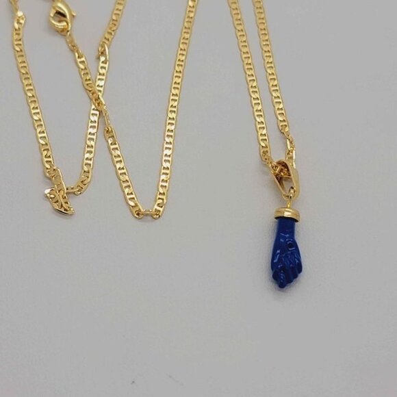 Blue Azabache Figa Necklace – 18K Brazilian Gold Filled Protection Charm - Picture 3 of 6